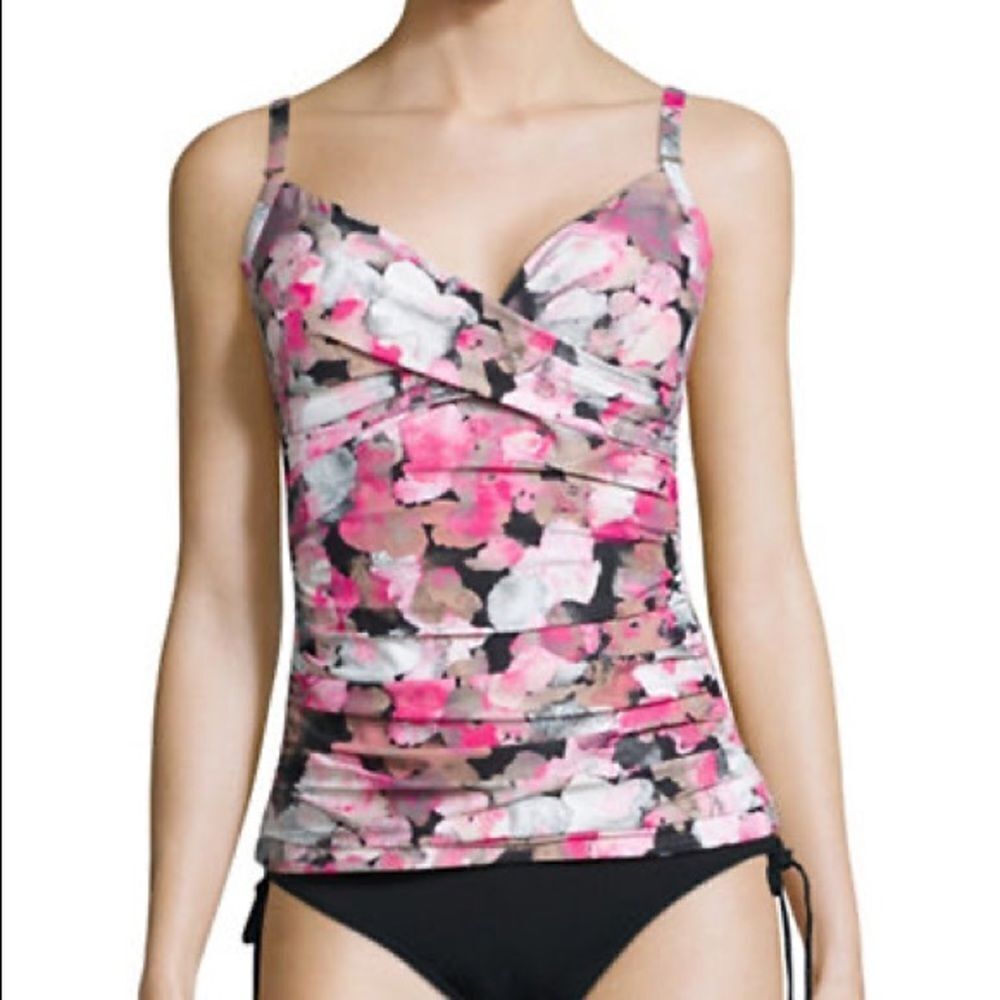 Calvin Klein Printed Plunge Tankini Swim Top